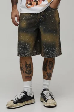 Short En Jean Teinté À Strass Groupés