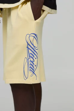 Short En Jersey Bouclette Délavé À Slogan Coupe Regular