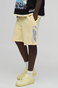 Short En Jersey Bouclette Délavé À Slogan Coupe Regular