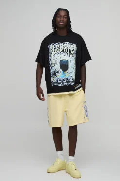 Short En Jersey Bouclette Délavé À Slogan Coupe Regular