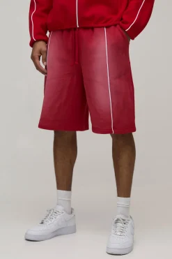 Short En Jersey Coupe Baggy Avec Finition Spray Wash Et Passepoil Contrasté