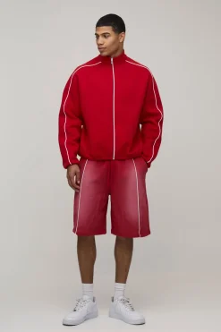 Short En Jersey Coupe Baggy Avec Finition Spray Wash Et Passepoil Contrasté