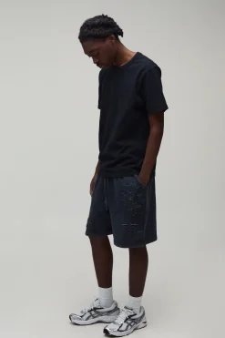 Short En Jersey Délavé Coupe Ample Avec Appliqué Étoile