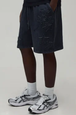 Short En Jersey Délavé Coupe Ample Avec Appliqué Étoile