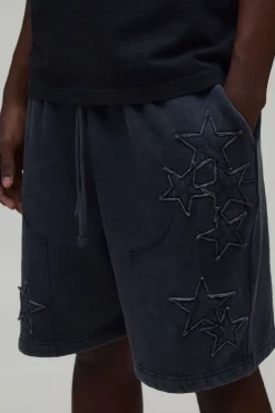 Short En Jersey Délavé Coupe Ample Avec Appliqué Étoile