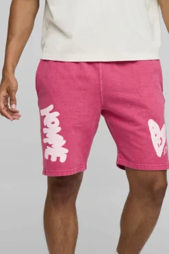 Short En Jersey Délavé Coupe Regular Homme Motif Cœur Graphique