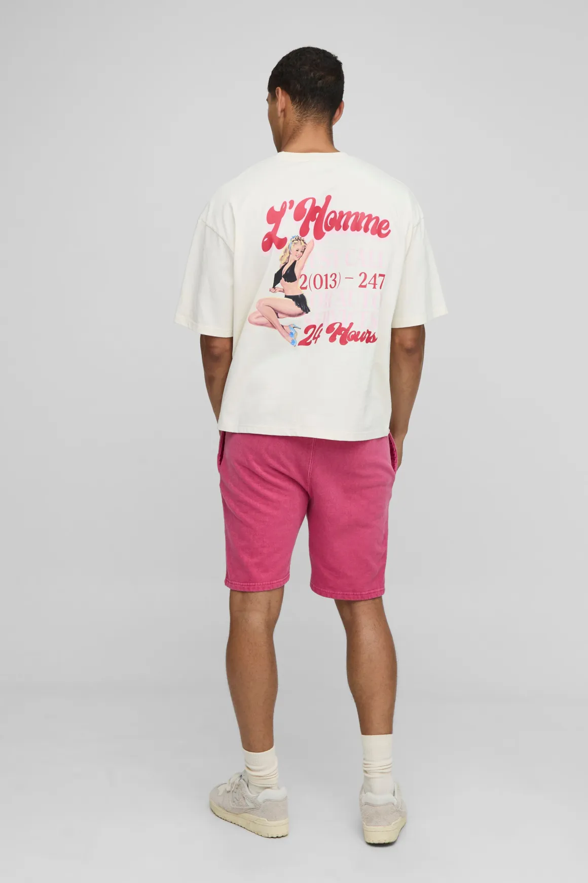 Short En Jersey Délavé Coupe Regular Homme Motif Cœur Graphique
