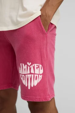 Short En Jersey Délavé Coupe Regular Avec Motif Cœur Édition Limitée