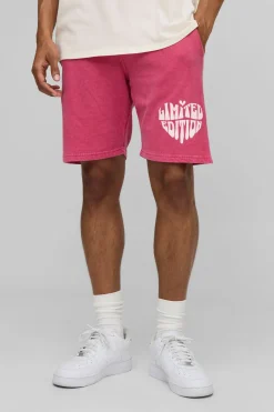 Short En Jersey Délavé Coupe Regular Avec Motif Cœur Édition Limitée
