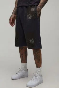 Short En Jersey Délavé Oversize Avec Strass Grande Taille