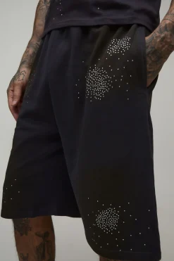 Short En Jersey Délavé Oversize Avec Strass Grande Taille