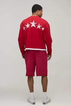 Short En Jersey Molletonné Coupe Ample Style Western À Clous
