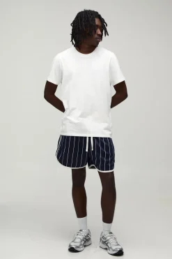 Short En Jersey Tricot À Fines Rayures Coupe Racer