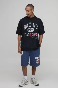 boohooMAN Short En Jersey Varsity Délavé Coupe Ample<Homme Shorts