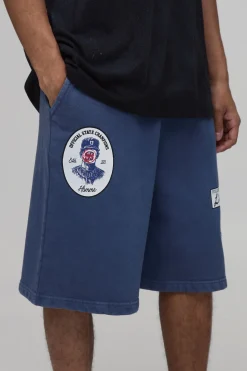 boohooMAN Short En Jersey Varsity Délavé Coupe Ample<Homme Shorts