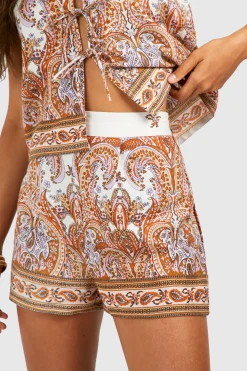 Short en lin à imprimé cachemire