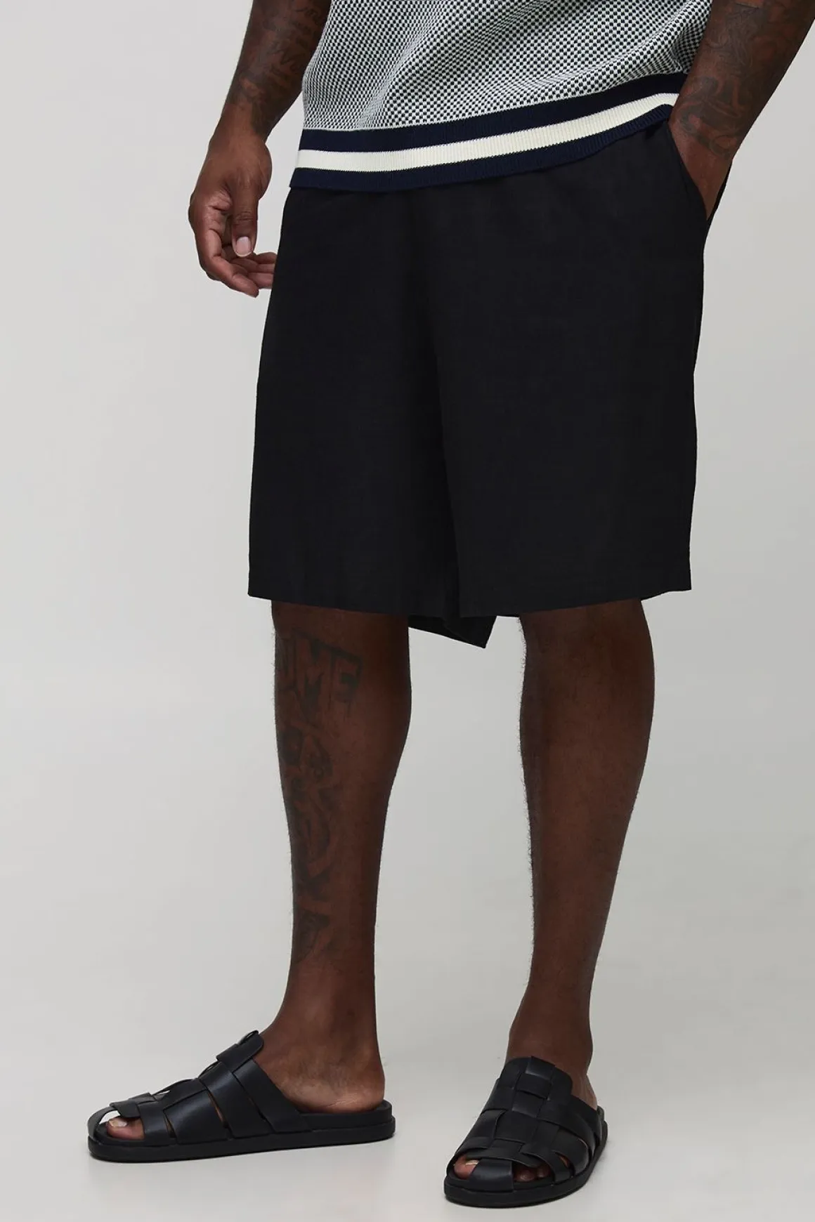 Short en lin lourd à taille fixe à coupe décontractée