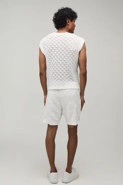 Short En Maille À Damier Décontracté
