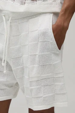 Short En Maille À Damier Décontracté