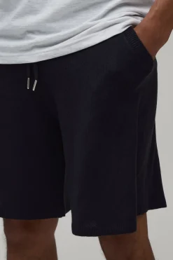 Short En Maille À Rayures Avec Point Ajouré Coupe Décontractée
