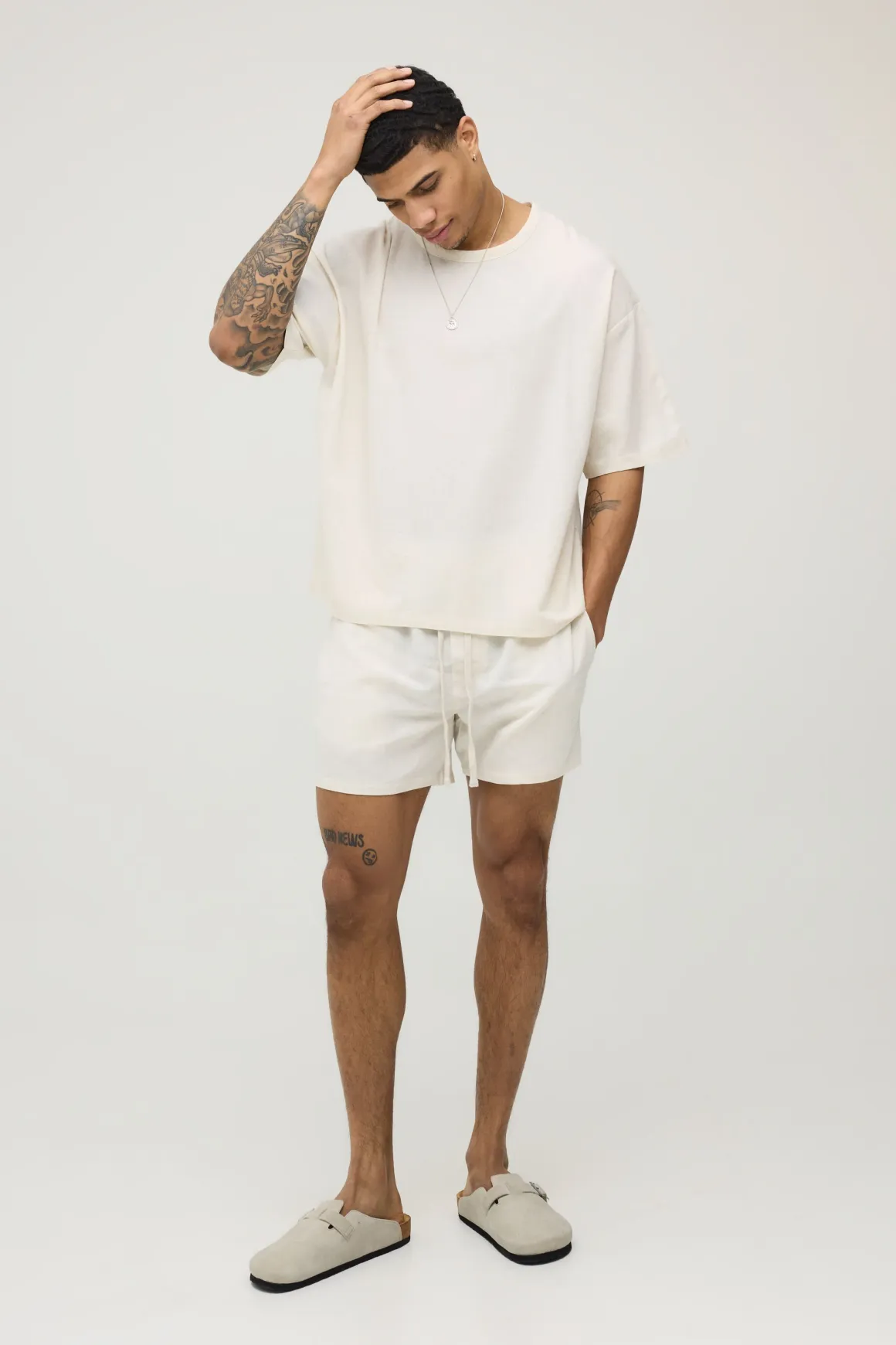 Short En Mélange De Lin Longueur Courte Coupe Décontractée