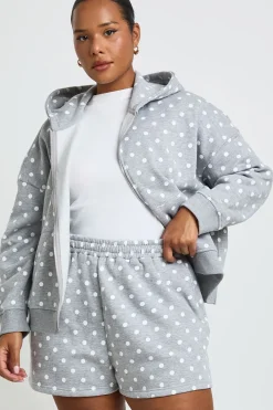 boohoo Short En Molleton Grande Taille Taille Haute À Pois<Femme Pois|Shorts
