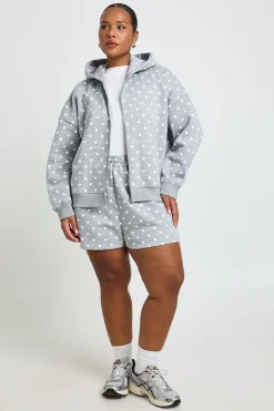 boohoo Short En Molleton Grande Taille Taille Haute À Pois<Femme Pois|Shorts