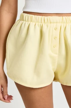 Short En Molleton Taille Mi-haute Avec Patte De Boutonnage Henley