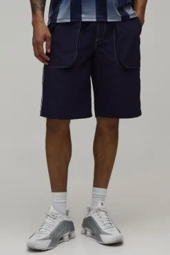 boohooMAN Short En Nylon Long Ample Avec Surpiqûres Contrastées<Homme Shorts