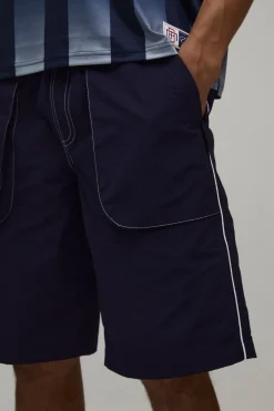 boohooMAN Short En Nylon Long Ample Avec Surpiqûres Contrastées<Homme Shorts