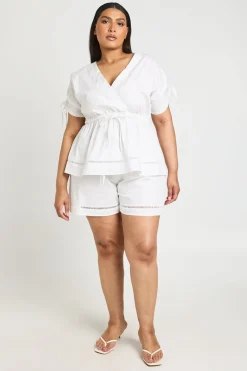Short En Popeline Avec Détail Échelle Grande Taille