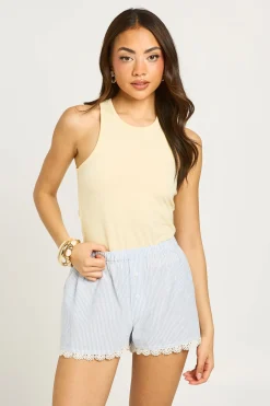 Short En Popeline De Coton À Rayures Avec Finition En Dentelle
