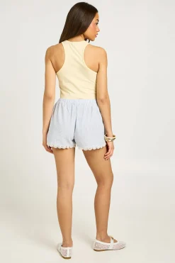Short En Popeline De Coton À Rayures Avec Finition En Dentelle