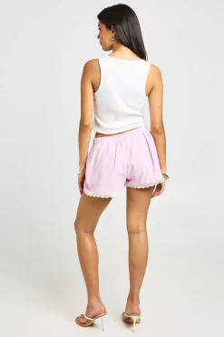 Short En Popeline De Coton À Rayures Avec Bordure En Dentelle