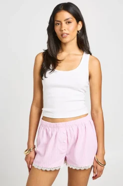 Short En Popeline De Coton À Rayures Avec Bordure En Dentelle