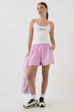 DSGN Studio Short En Popeline À Rayures Avec Boutonnage Henley<Femme Dsgn Studio|Shorts