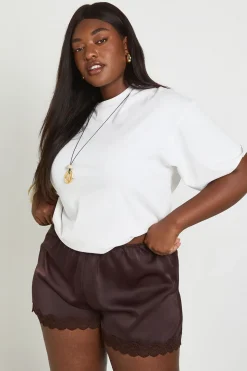 Short En Satin Avec Bordure En Dentelle Grande Taille
