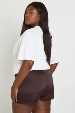 Short En Satin Avec Bordure En Dentelle Grande Taille