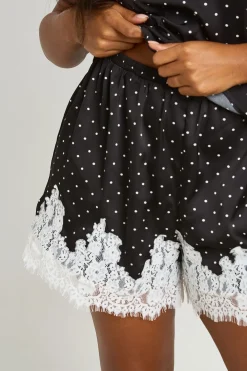 Short En Satin À Pois Avec Dentelle Contrastée Grande Taille