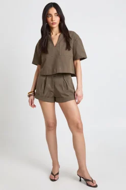 boohoo Short En Sergé Avec Revers Retroussés<Femme Shorts
