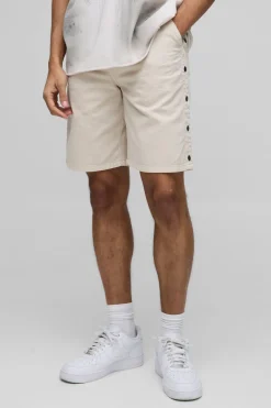 Short en Sergé Surteint Coupe Décontractée avec Ourlet à Pressions