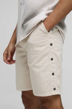 Short en Sergé Surteint Coupe Décontractée avec Ourlet à Pressions
