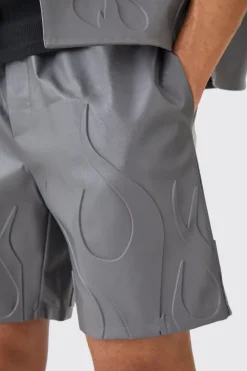 Short en synthétique gaufré à motif flamme et taille élastique