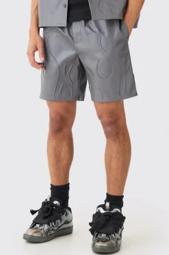 Short en synthétique gaufré à motif flamme et taille élastique