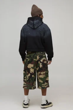Short en Twill Camouflage Orné Coupe Longue