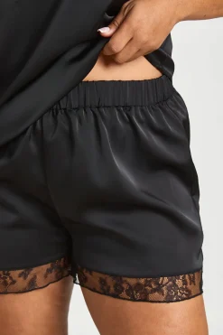 boohoo Short Grande Taille En Satin À Bordure Festonnée En Dentelle<Femme Satin Et Dentelle|Shorts