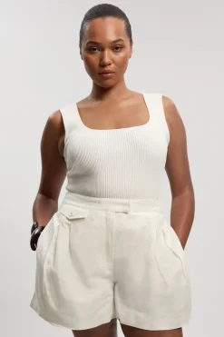 KarenMillen Short grande taille en viscose et lin tissé avec détails poches<Femme Shorts|Tenues De Plage