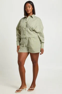 boohoo Short Grande Taille À Rayures Avec Cordon De Serrage<Femme Shorts