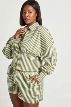 boohoo Short Grande Taille À Rayures Avec Cordon De Serrage<Femme Shorts