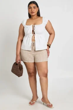 boohoo Short Grande Taille À Rayures Avec Cordon De Serrage<Femme Shorts
